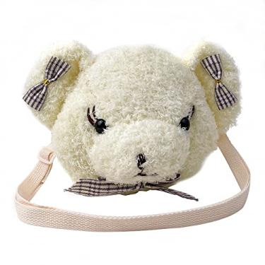 Imagem de Bolsa de ombro com desenho animado de pele sintética com cabeça de urso de pelúcia para meninas e mulheres bolsa de brinquedo adorável bolsa transversal de pelúcia, Laço branco, One Size