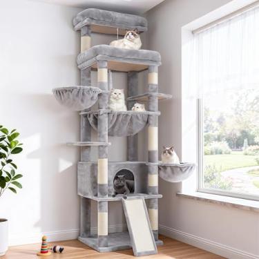 Imagem de Hey-brother Torre de árvore para gatos, postes para arranhar com plataforma e cesta extragrande, condomínio especializado, 2 redes aconchegantes, tábua de arranhar para gatos adultos em ambientes