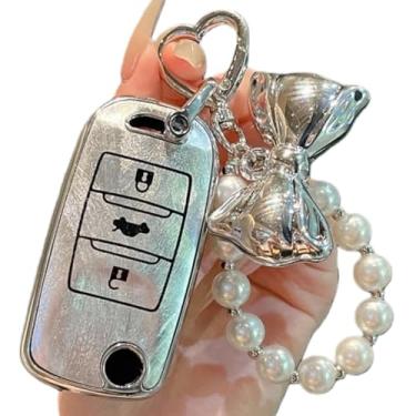 Imagem de Capa flip fashion para chave de carro com 3 botões, Compatível com Changan CS75 EADO CS35 RAETON CS15 V3 V5 V7 Bolsa protetora de chave fob com chaveiro(Style 4)