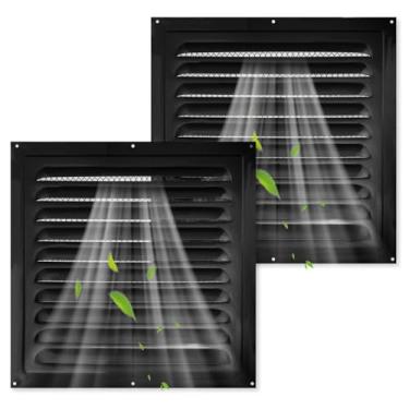 Imagem de 2 pacotes de ventilação de duas águas 24 x 24 cm, grade de metal com tela, para ventilação de teto de sótão e garagem, remoção interna de calor e umidade (preto)