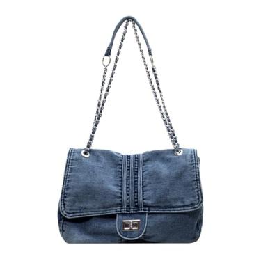 Imagem de Bolsa jeans feminina bolsa jeans bolsa jeans bolsa tiracolo bolsa retrô moderna Hobo para uso diário e viagens, Azul claro A, Large