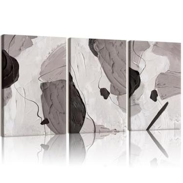 Imagem de RZIGERNO 3 peças de arte de parede abstrata texturizada, moderna, minimalista, emoldurada, pôsteres bege e marrom, estética neutra 30,5 x 40,6 cm, decoração de parede para sala de estar, quarto