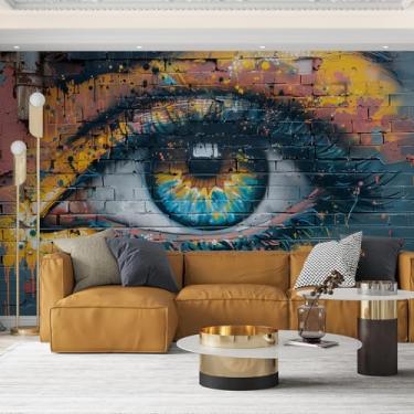 Imagem de Papel de parede abstrato com olhos de grafite para destacar e colar mural de parede grande 365,8 cm L x 254 cm A tela colorida tijolo pintura moderna mural papel de parede para sala de estar, quarto
