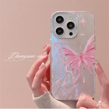 Imagem de Capa de celular com glitter para iPhone 11, 12, 13, 14, 15, 16 Pro Max Plus Pro Max, à prova de choque, com borboleta rosa, para 15 Pro Max.