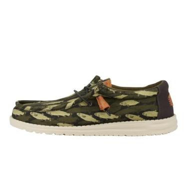 Imagem de Hey Dude Camuflagem masculina Wally Fish | Sapatos masculinos | Mocassins masculinos sem cadarço | Confortável e leve, Camuflagem de peixe preto, 47