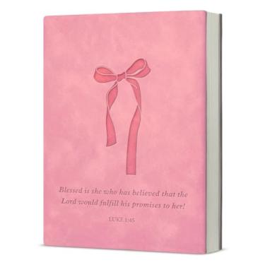 Imagem de Caderno cristão com laço coquete rosa, versículo bíblico religioso feminino, presentes espirituais para mulheres, caderno de diário rosa das escrituras Luke 1:45