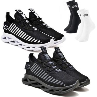 Imagem de Kit 2 Tênis Easy Style Unissex Evoltenn Solado Trançado Moderno + Meia