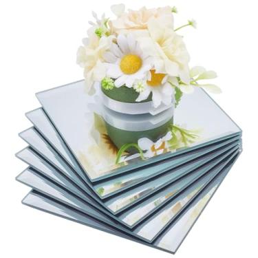 Imagem de OLYCRAFT Pacote com 6 azulejos quadrados para espelho de vidro 10 x 10 cm, pequenos espelhos decorativos de parede, bandeja de espelho, placa de vela para mesa de aniversário de casamento, centro de