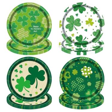 Imagem de KFJBPB 48 peças de pratos de papel do dia de São Patrício, 18 cm, pratos descartáveis de festa de trevo verde, prato de jantar, bolo de sobremesa, para decorações de festa irlandesa do Dia de São