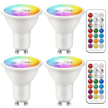 Imagem de ILC Lâmpada LED GU10, equivalente a 40 watts, mudança de cor, 12 cores, 5 W, branco quente, regulável, 2700 K, RGB com controle remoto (pacote com 4)