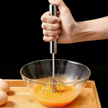 Imagem de Batedor de ovos de aço inoxidável, batedor giratório manual, espumador de leite versátil, misturador manual para misturar, bater, bater e mexer (30,5 cm)