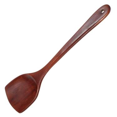 Imagem de Espátula de madeira para cozinhar, espátula de madeira plana, espátula de wok grande de cabo longo de 33,4 cm para panelas antiaderentes, utensílio de cozinha de madeira maciça para virar mexer para