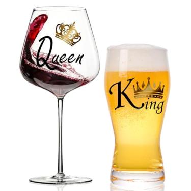 Imagem de comfit Presentes de vidro de aniversário para copos de vinho casal King e Queen (vinho e cerveja)