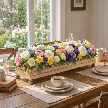 Imagem de AceOrbit Tigela de massa de madeira grande, decoração de mesa de centro de mesa de Natal feita à mão, mesa central de tigela de madeira rústica longa para mesas de jantar de Natal, sala de estar