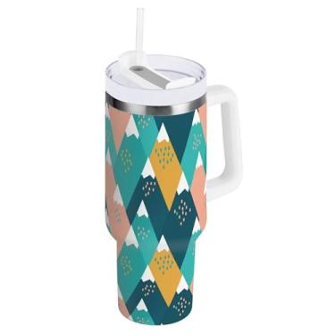 Imagem de SEHANY Copo Abstract Mountains de 850 g com alça, copo isolado de aço inoxidável a vácuo de parede dupla, à prova de vazamento, caneca de café isolada para viagem, cabe no suporte de copo de carro
