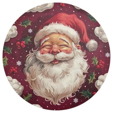 Imagem de xigua Jogo americano redondo de Natal Papai Noel, conjunto de 4, tapete de mesa redondo antiderrapante resistente ao calor, tapetes de mesa de 48 cm para decoração de cozinha, jantar e festa