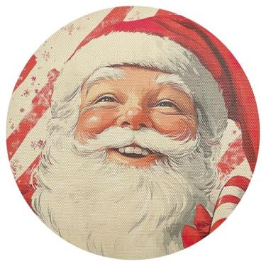 Imagem de xigua Jogo americano redondo de Natal Papai Noel, conjunto de 4, tapete de mesa redondo antiderrapante resistente ao calor, tapetes de mesa de 48 cm para decoração de cozinha, jantar e festa
