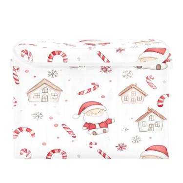 Imagem de SEHANY Linda caixa de armazenamento de Papai Noel de Natal com tampas e alças, organizador de cestas de armazenamento de tecido dobrável, caixas de armazenamento de cubos grandes para roupas, cobertor