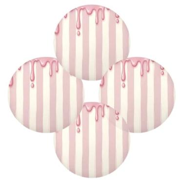 Imagem de Wassud Jogo americano conjunto de 4 tapetes de mesa redondos com listras cremosas para cozinha e jantar, laváveis e resistentes ao calor, decoração de mesa 39 cm