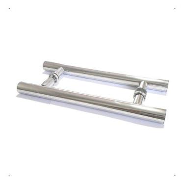 Imagem de Puxador Cromado Alumínio 30cm P/ Portas Portão Madeira Vidro - RR Inox