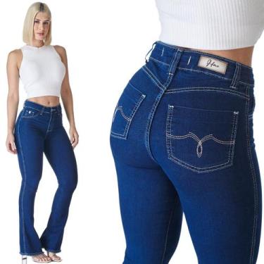 Imagem de Calça Jeans Feminina Petit Flare HNO Barra Desfiada Azul, 36