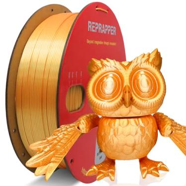 Imagem de RepRapper Gold Silk PLA 1,75 mm - 1 kg Filamento de impressão 3D ouro metálico brilhante, alta velocidade e sem emaranhados, precisão dimensional de +/- 0,03 mm, filamento de impressora FDM para