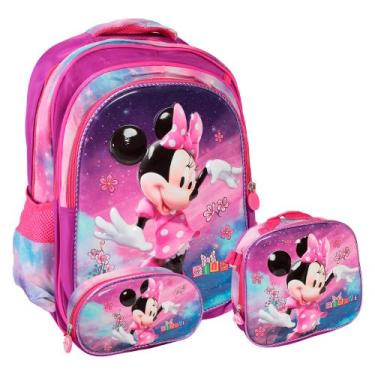 Imagem de Kit Mochila Escolar Feminina Costas Lancheira Estojo Tam G - Plike