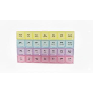 Imagem de Organizador de Remédios Semanal, 7 Compartimentos, Plástico, Branco, Portátil, Retangular, 21.5x12.3x1.8cm