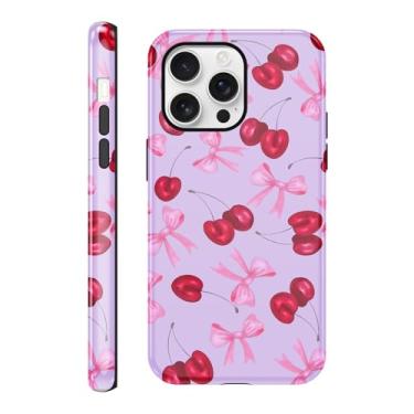 Imagem de Vulfwela Capa de telefone para iPhone 16 Pro Max, capa feminina com estampa de laço cereja rosa, capa rígida híbrida resistente a arranhões de 2 camadas para mulheres, meninas, meninos e homens