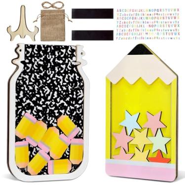 Imagem de Soulchen Pacote com 2 frascos magnéticos personalizados para composição, livro, lápis, padrão de lápis, sistema de pote de recompensa com adesivos de letras coloridas para sala de aula, sistema de