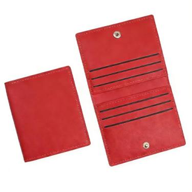Imagem de Carteiras finas de couro PU – Porta-cartões casual minimalista com 8 compartimentos para cartões e porta-moedas, porta-cartões de crédito compacto com fecho de pressão, Vermelho, Tendência