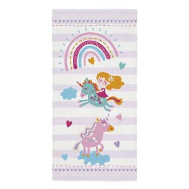 Imagem de Toalha de Praia Piscina Menina Unicórnio Aveludada Lepper
