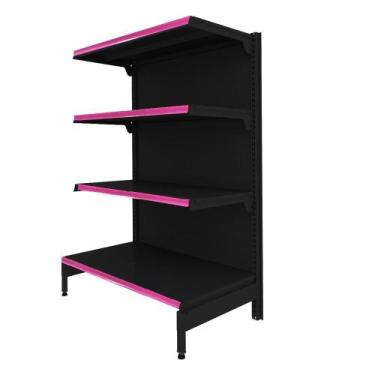 Imagem de Gôndola Prateleira Preta 4 Níveis 40x30 New Plus 1,40 Ponta pe Rosa - 