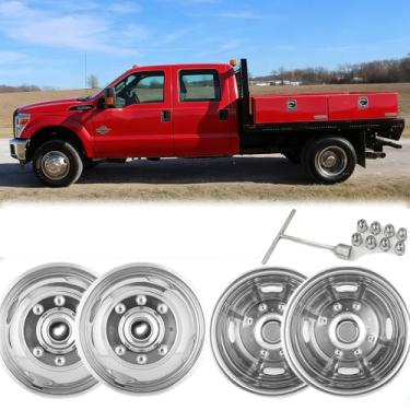 Imagem de VICOJETOR 4 peças de simuladores de 17 rodas aptos para Ford F-350 F350 2005-2025, substituições à prova d'água de 8 lug, tampas duplas de aço inoxidável polido com kit de ferramentas de instalação