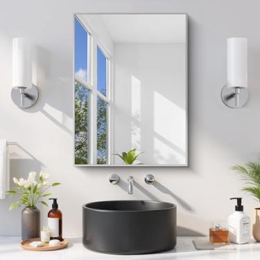 Imagem de COFENY Espelho de banheiro prateado para parede, retângulo de 45 x 61 cm com moldura de metal, penteadeira moderna para banheiro, sala de estar, entrada pendurada horizontal ou vertical