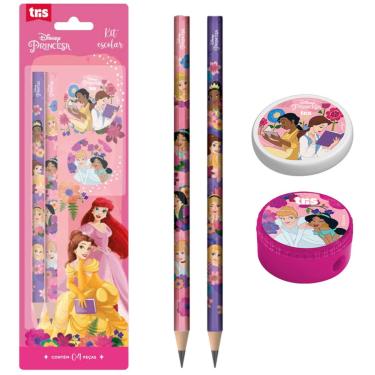 Imagem de KIT ESCOLAR PRINCESAS DISNEY - CARTELA COM 4 PEÇAS - TRIS