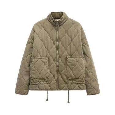 Imagem de Jaqueta Vintage Feminina De Algodão Com Gola Alta E Grandes Bolsos, Ca