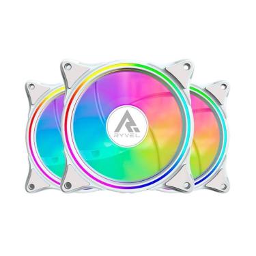 Imagem de Kit Com 3 Ventoinhas Ryvel Lycan, 3x 120mm, Led ARGB, Branco - RY-FN-LY-WT-Unissex