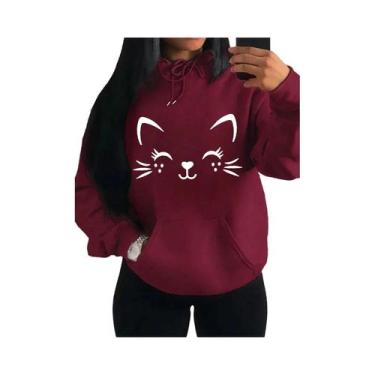 Imagem de Moletom Feminino Com Estampa De Gato Feliz Moda Casual Streetwear Hip 