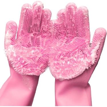 Imagem de Luvas de Silicone com Cerdas Multiuso Limpeza Pesada | Esponja Mágica para Lavar Louça e Banho em Pets | Luva de Silicone Resistente Térmica e Antiderrapante para Cozinha e Casa