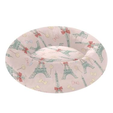 Imagem de STAYTOP Torre Eiffel e pirulitos redondos donut cama almofada gato e cachorro, camas macias para animais de estimação, camas laváveis e calmantes para cães com fundo antiderrapante - M