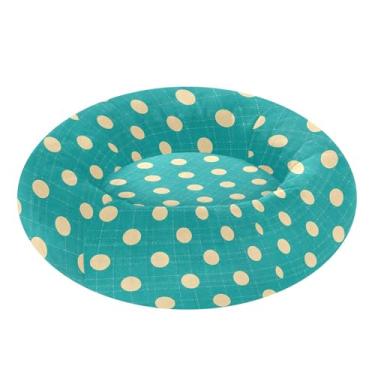 Imagem de STAYTOP Cama de almofada redonda de bolinhas brancas com fundo azul para gatos e cães, camas macias para animais de estimação, camas laváveis e calmantes para cães com fundo antiderrapante - P