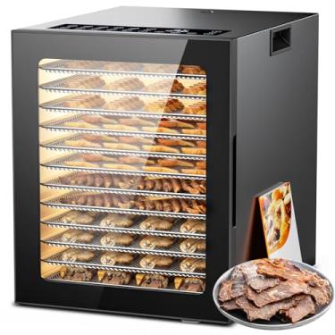 Imagem de Desidratador de alimentos para carne seca, 12 bandejas de aço inoxidável, máquina desidratadora elétrica de 850 W com 10 predefinições, temporizador ajustável, controle de temperatura, secador digital