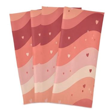 Imagem de Wassud Hearts Waves Toalhas de prato de cozinha pacote com 4 panos de prato macios com laço para pendurar toalha de mão super absorvente de secagem rápida toalhas de chá de mesa decorativas 71 x 45 cm