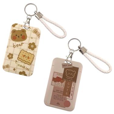 Imagem de Porta-crachá de identidade de urso fofo com chaveiro, porta-cartões de identificação, porta-chaves, porta-cartões de identificação e foto, capa protetora de plástico rígido para mulheres, meninas