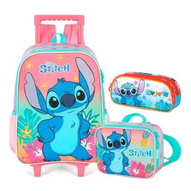 Imagem de Kit Escolar Stitch Disney Luxcel - Mochila com Rodinhas, Lancheira e Estojo