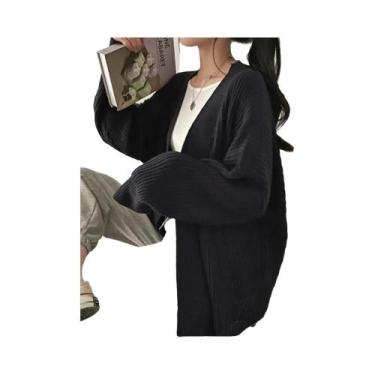 Imagem de Suéter Feminino Coreano Solto E Quente, Tricô Básico, Cardigan Para Ou
