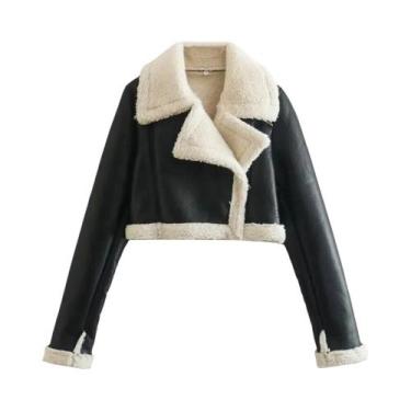 Imagem de Jaqueta De Couro Feminina Com Zíper, Corte Solto E Dupla Face, Estilo 