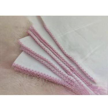 Imagem de Tecido Fralda de Boca Premium com Barra Pinta e Borda com Picueta Rosa