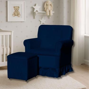 Imagem de Poltrona De Amamentação Com Balanço E Puff Lara Veludo Azul Marinho